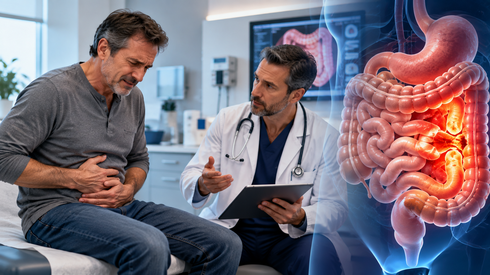 Bowel obstruction symptoms and intestinal blockage illustration